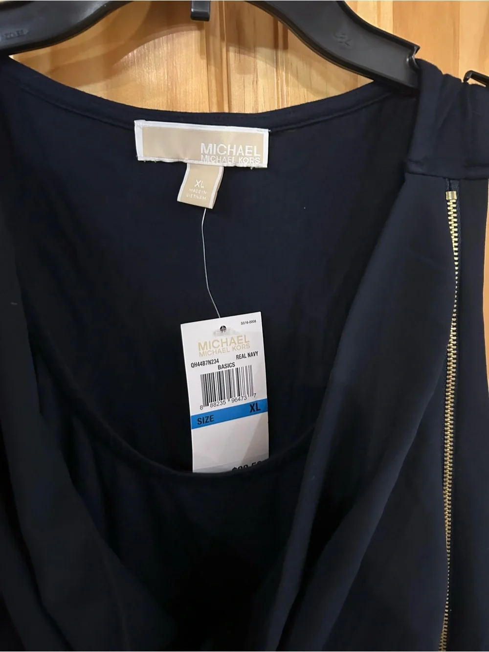 Michael Kors Navy Draped Cowl Tank with Side Zip